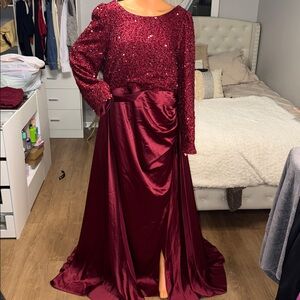 Elegant Burgundy Sequin Gown